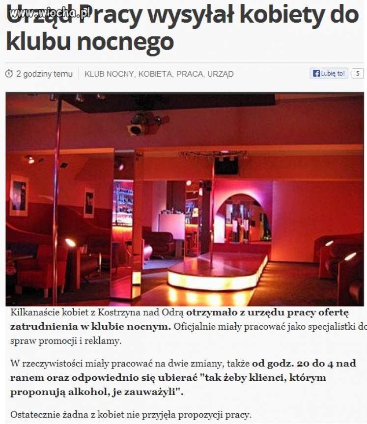 Urz�d Pracy wysy�a� kobiety do Klubu Nocnego...
