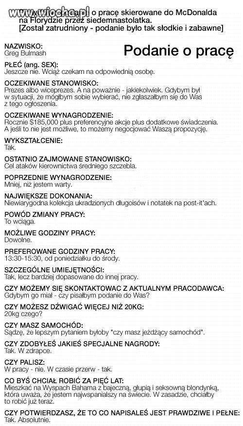 Podanie o pracę - wiocha.pl absurd 932067